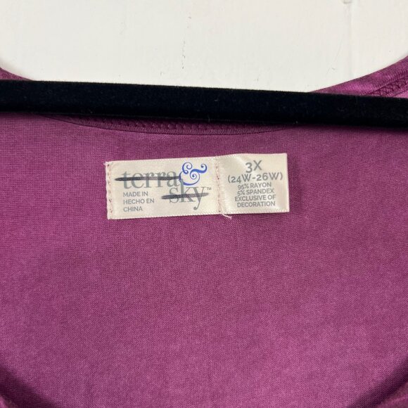 NWT Terra & Sky Knit Top Purple Cold Shoulder Long Sleeve Lace Accent 3X - Picture 3 of 5
